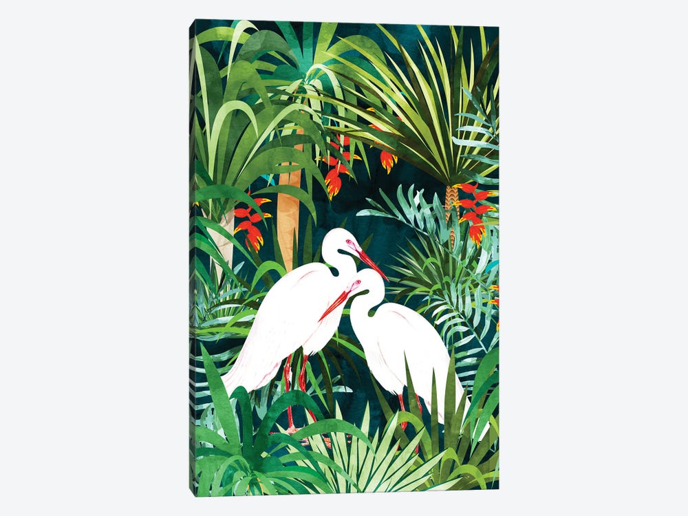 To Me, You're Perfect, Tropical Jungle Heron Watercolor Vibrant Painting, Stork Birds Wildlife Love by 83 Oranges 1-piece Art Print