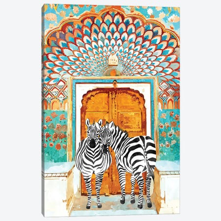 Take Your Stripes Wherever You Go Painting, Zebra Wildlife Architecture, Indian Palace Door Painting Canvas Print #UMA902} by 83 Oranges Canvas Artwork
