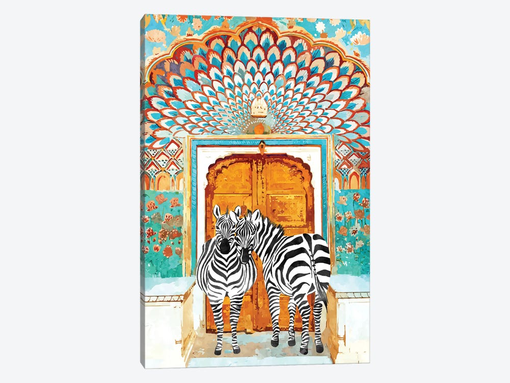 Take Your Stripes Wherever You Go Painting, Zebra Wildlife Architecture, Indian Palace Door Painting by 83 Oranges 1-piece Canvas Wall Art