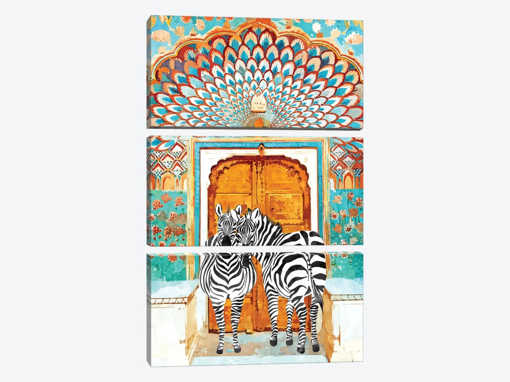 Take Your Stripes Wherever You Go Painting, Zebra Wildlife Architecture, Indian Palace Door Painting by 83 Oranges 3-piece Canvas Art