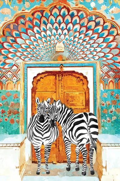 Zebras: Take Your Stripes Wherever You Go Painting, Zebra Wildlife Architecture, Indian Palace Door Painting by 83 Oranges