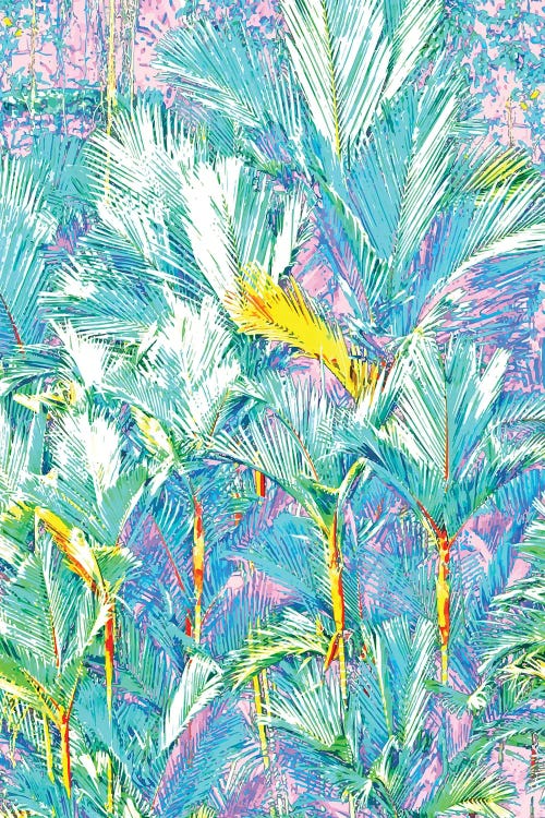 Palm Garden, Tropical Nature Jungle Botanical Painting, Bohemian Intricate Pastel Forest