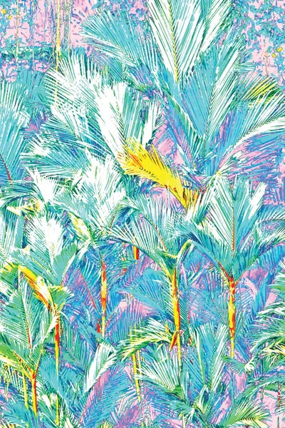 Palm Garden, Tropical Nature Jungle Botanical Painting, Bohemian Intricate Pastel Forest