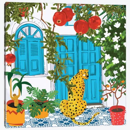 Cheetah Home, Morocco Architecture Illustration, Greece Cats Tropical Urban Jungle Pomegranate Canvas Print #UMA906} by 83 Oranges Canvas Art Print