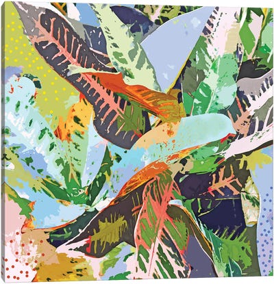 Jungle Plants, Tropical Nature Dark Botanical Illustration, Eclectic Colorful Forest Painting Canvas Art Print - Tropical Leaf Art