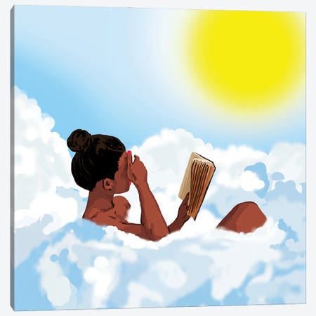 Reading On Clouds, Black Woman Summer Sunny Day Book Painting, Bohemian Nude Canvas Print #UMA909} by 83 Oranges Canvas Artwork