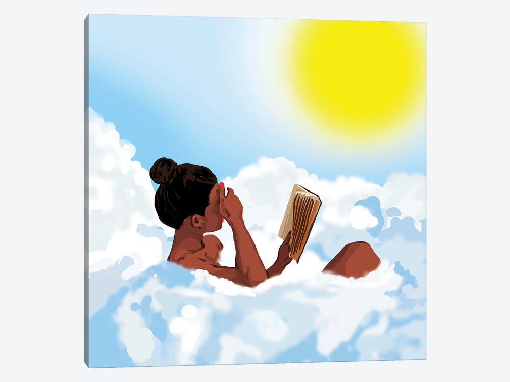 Reading On Clouds, Black Woman Summer Sunny Day Book Painting, Bohemian Nude by 83 Oranges 1-piece Canvas Print