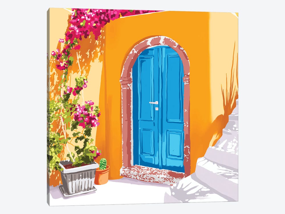 Sunny Morocco, Summer Architecture Greece Travel Painting, Boungainvillea Tropical Floral by 83 Oranges 1-piece Canvas Artwork