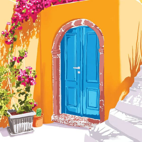 Morocco: Sunny Morocco, Summer Architecture Greece Travel Painting, Boungainvillea Tropical Floral by 83 Oranges