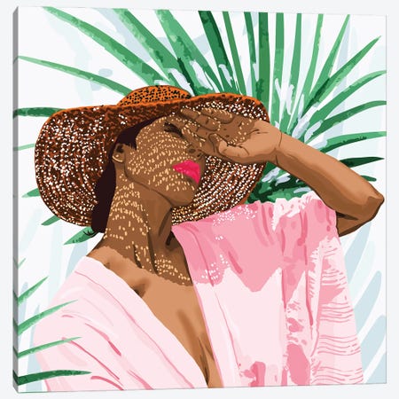 Sunshine In My Soul, Black Woman Tropical Travel, Jungle Botanical Palm Bohemian Fashion Painting Canvas Print #UMA912} by 83 Oranges Art Print