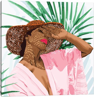 Sunshine In My Soul, Black Woman Tropical Travel, Jungle Botanical Palm Bohemian Fashion Painting Canvas Art Print - Summer Art
