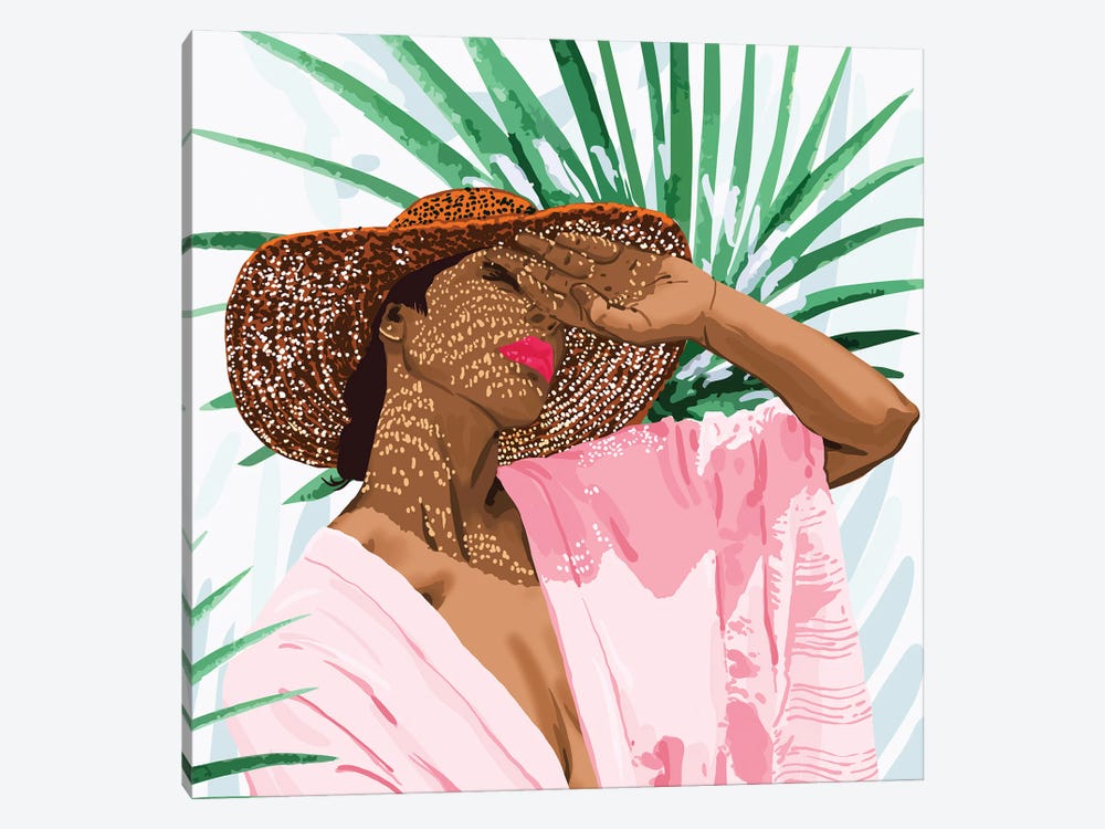 Sunshine In My Soul, Black Woman Tropical Travel, Jungle Botanical Palm Bohemian Fashion Painting by 83 Oranges 1-piece Art Print