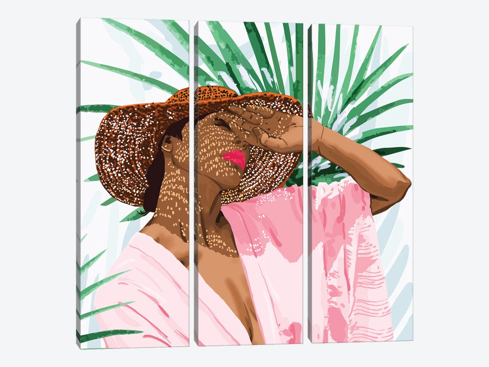 Sunshine In My Soul, Black Woman Tropical Travel, Jungle Botanical Palm Bohemian Fashion Painting by 83 Oranges 3-piece Canvas Art Print