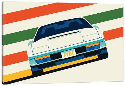Angeled Sports Car With Stripes Canvas Art Print - Kids Transportation Art