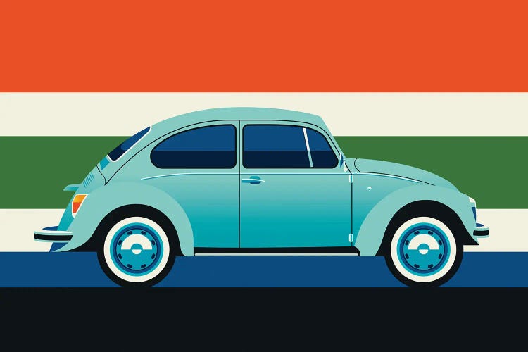 Side View Of Mint Colored Vintage Car With Stripes