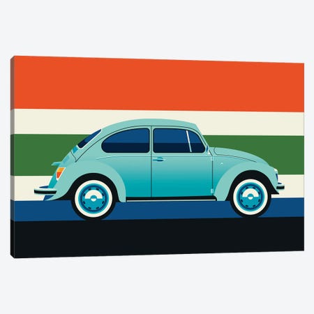 Side View Of Mint Colored Vintage Car With Stripes Canvas Print #UND73} by Bo Lundberg Canvas Art Print