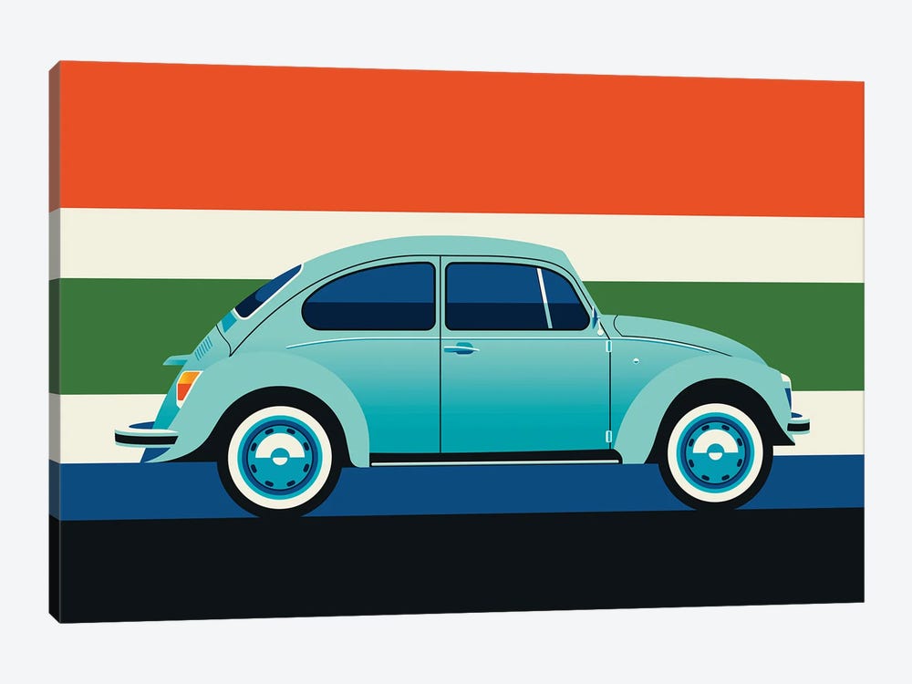 Side View Of Mint Colored Vintage Car With Stripes by Bo Lundberg 1-piece Art Print