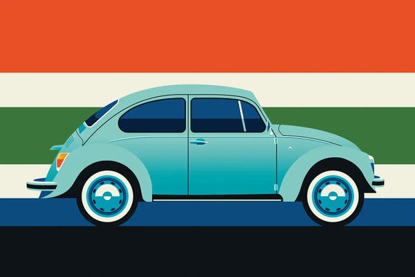 The Seventies: Side View Of Mint Colored Vintage Car With Stripes by Bo Lundberg