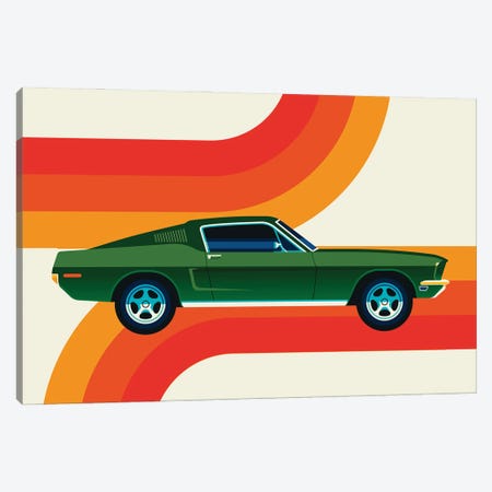 Side Wiev Of Vintage Green Sports Car With Stripes Canvas Print #UND74} by Bo Lundberg Canvas Wall Art