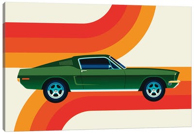 Side Wiev Of Vintage Green Sports Car With Stripes Canvas Art Print - Bo Lundberg
