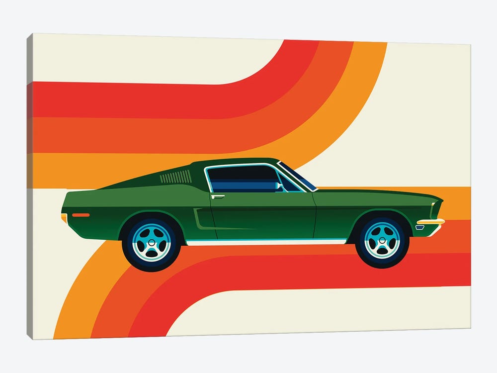 Side Wiev Of Vintage Green Sports Car With Stripes by Bo Lundberg 1-piece Canvas Artwork