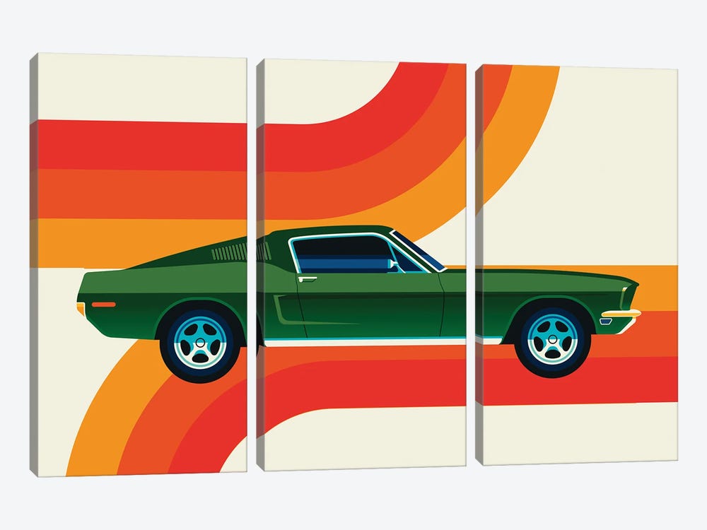 Side Wiev Of Vintage Green Sports Car With Stripes by Bo Lundberg 3-piece Canvas Wall Art