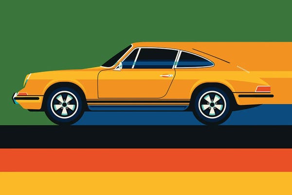 Kids Transportation Art: Whole Orange Vintage Sports Car by Bo Lundberg