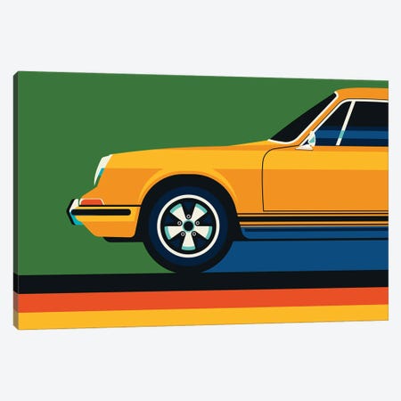 Orange Vintage Sports Car Side Front Canvas Print #UND76} by Bo Lundberg Canvas Art