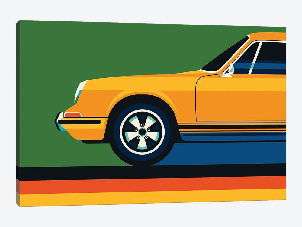 Orange Vintage Sports Car Side Front by Bo Lundberg 1-piece Canvas Artwork