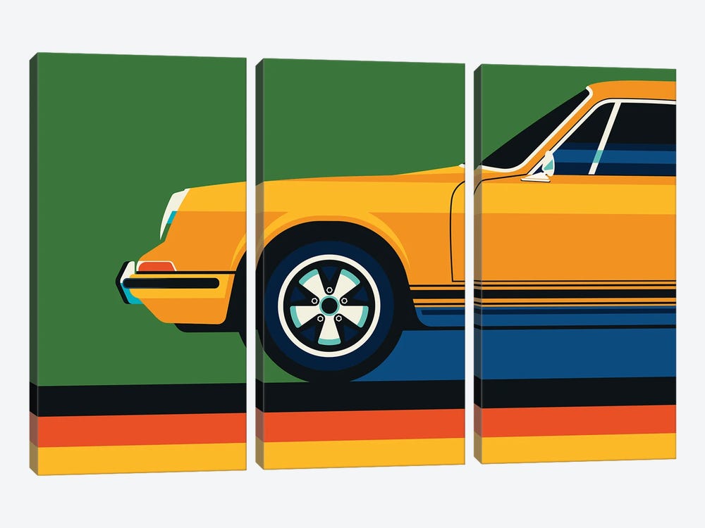 Orange Vintage Sports Car Side Front by Bo Lundberg 3-piece Canvas Art