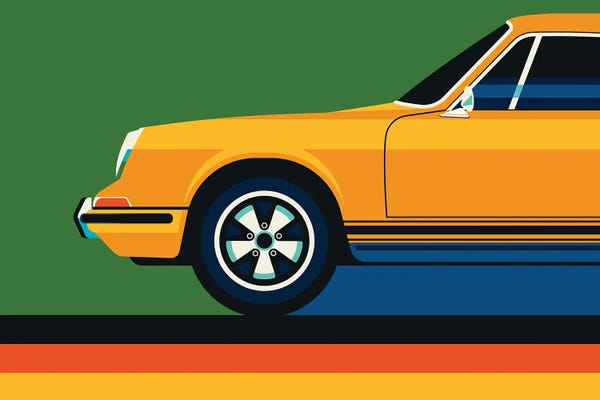 Kids Transportation Art: Orange Vintage Sports Car Side Front by Bo Lundberg