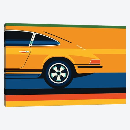 Orange Vintage Sports Car Side Back Canvas Print #UND77} by Bo Lundberg Canvas Wall Art