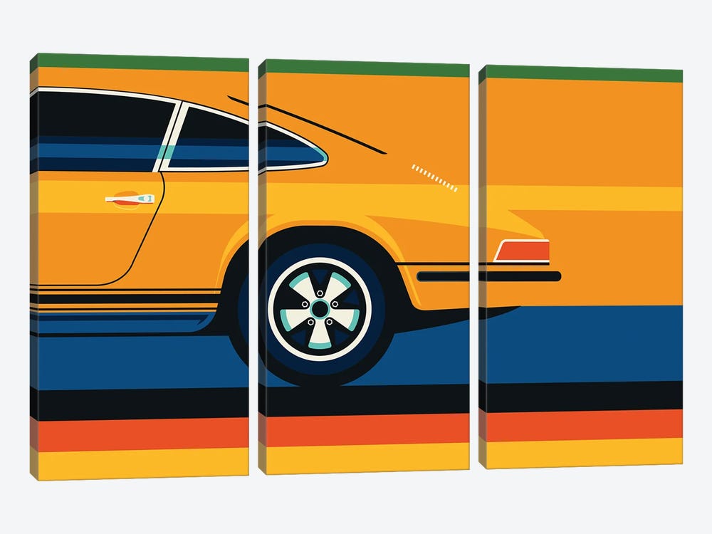 Orange Vintage Sports Car Side Back by Bo Lundberg 3-piece Canvas Print
