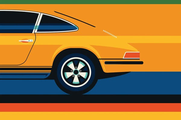 Kids Transportation Art: Orange Vintage Sports Car Side Back by Bo Lundberg