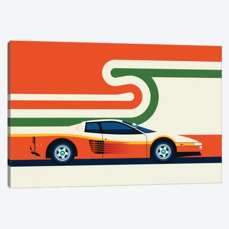 Side View Of Creme Colored Sports Car With Stripes Canvas Print #UND78} by Bo Lundberg Canvas Print