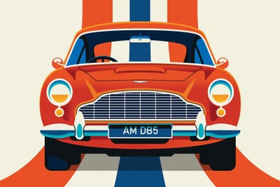 Front View Of Red Vintage Car With Stripes by Bo Lundberg multi panel art