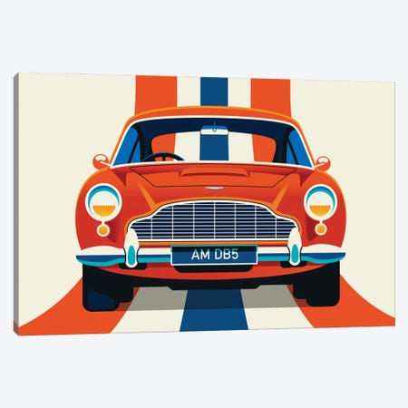 Front View Of Red Vintage Car With Stripes Canvas Print #UND79} by Bo Lundberg Canvas Print