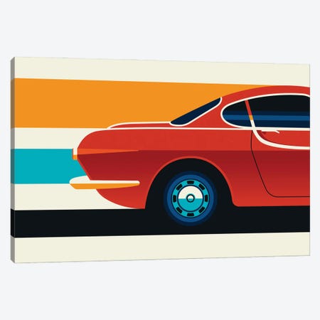 Red Vintage Sports Car Side Back Canvas Print #UND80} by Bo Lundberg Canvas Art