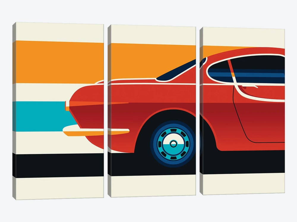 Red Vintage Sports Car Side Back by Bo Lundberg 3-piece Canvas Print