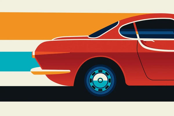 Kids Transportation Art: Red Vintage Sports Car Side Back by Bo Lundberg