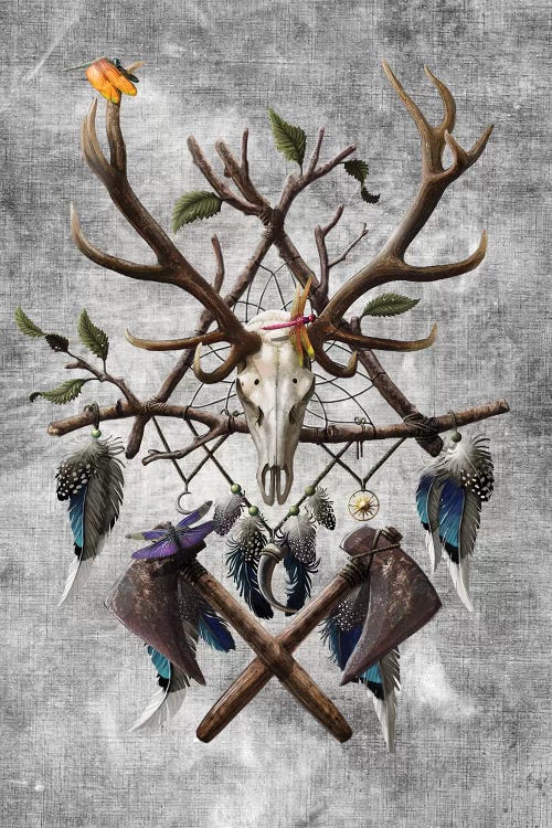 Native American Skull Canvas Wall Art by Sunima | iCanvas