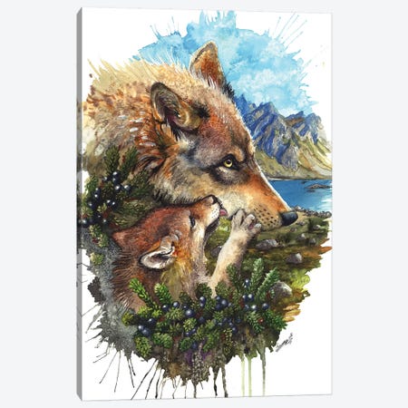 Wolf Cub Kiss Canvas Print #UNI19} by Sunima Canvas Art