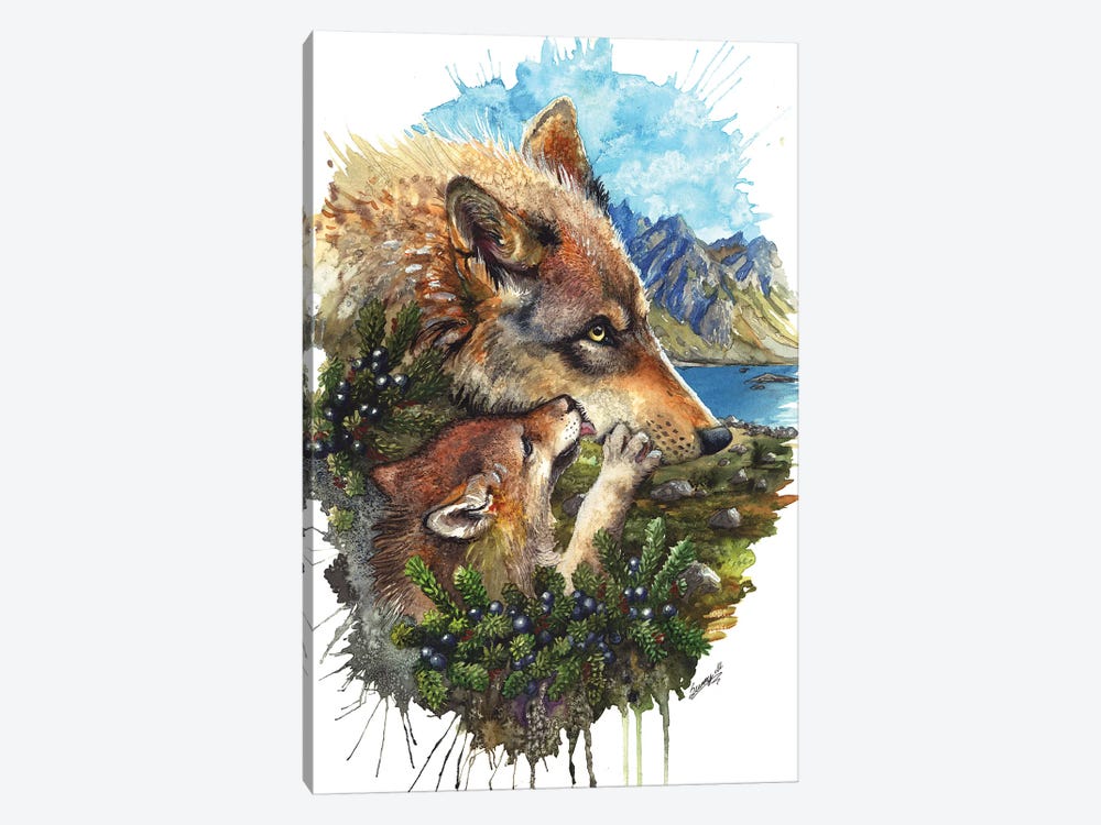 Wolf Cub Kiss by Sunima 1-piece Canvas Wall Art