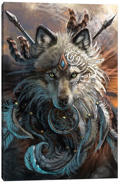 Wolf Warrior Canvas Art Print - Native American Décor