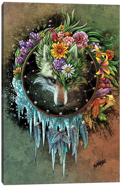 Wolf Seasons Dreamcatcher Canvas Art Print - Wolf Art