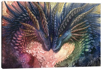 Dragon Love Canvas Art Print - Mythical Creature Art