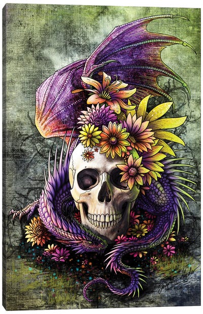 Dragon And Skull Canvas Art Print - Green Art