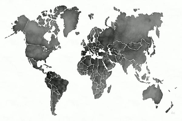 Abstract Maps: Watercolor Wanderlust Black by Laura Marshall