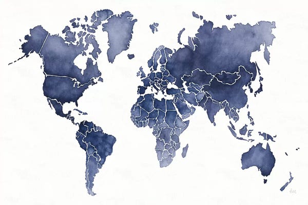 Abstract Maps: Watercolor Wanderlust Indigo by Laura Marshall