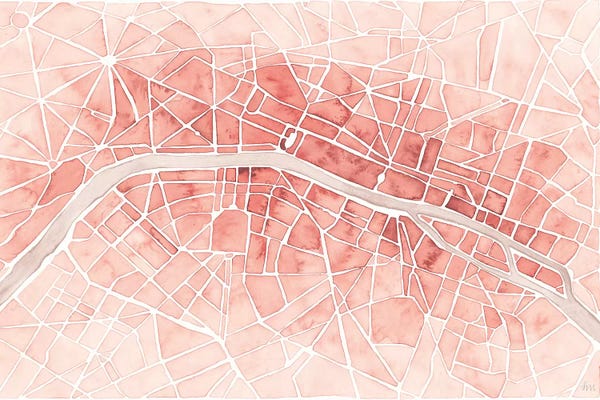 Paris Maps: Watercolor Wanderlust Paris Coral by Laura Marshall